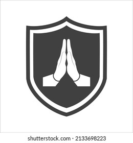 Hands namaste sign on white background. EPS 10
