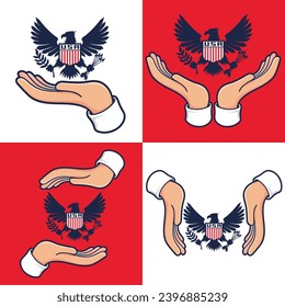 hands with national symbol of the United States set