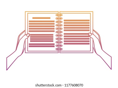Hands with notebook open rainbow lines
