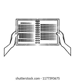 Hands with notebook open sketch