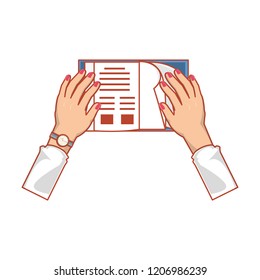 hands with notebook school open