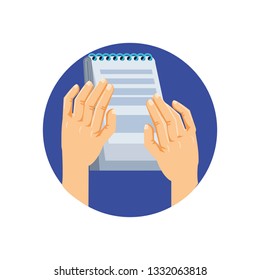 hands with notepad supply isolated icon