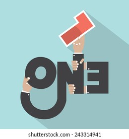 Hands With Number 1 Typography Design Vector Illustration