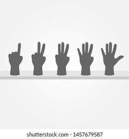 Hands Number Vector Banner. Set of counting hand sign from one to five.