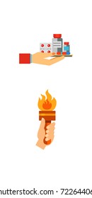 Hands with objects icon set