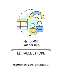 Hands off partnership concept icon. Quarterly updates. Benefit of alternative lending abstract idea thin line illustration. Isolated outline drawing. Editable stroke. Arial, Myriad Pro-Bold fonts used