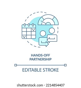 Hands off partnership turquoise concept icon. Benefit of alternative lending abstract idea thin line illustration. Isolated outline drawing. Editable stroke. Arial, Myriad Pro-Bold fonts used