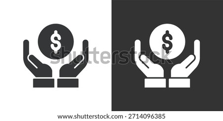 Hands Offering Dollar Coin icon. Solid glyph series icon