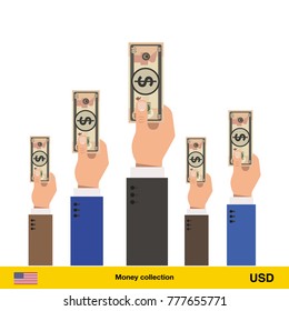 Hands offering money. Dollar banknote. Business concept vector illustration.