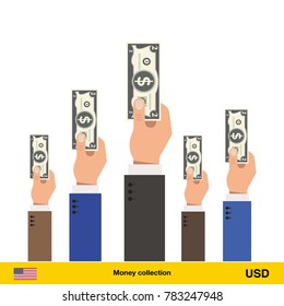 Hands offering money. Dollar banknote. Business concept vector illustration.