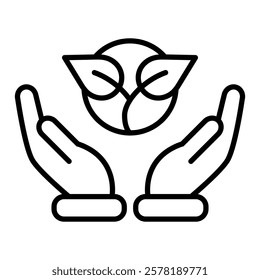Hands offering plants icon in line style with editable stroke. Plant icon or leaf icon in line style with editable stroke.