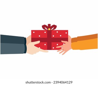 Hands offering present in box giving a gift to his girlfriends or friends in Christmas, new year, birthday Valentine's Day or Holidays.