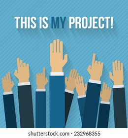Hands up office workers. Flat style vector illustration.