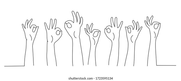 Las Manos Están Bien. Ilustración vectorial de dibujo de línea.