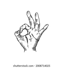 Hands ok sign vector. Hand drawn hands with an okay symbol illustration.