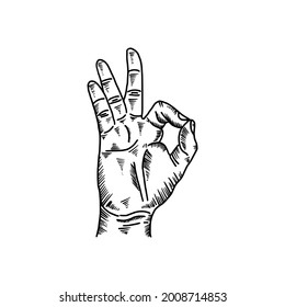 Hands ok with sketch style. Hand drawn hands with an okay symbol illustration.