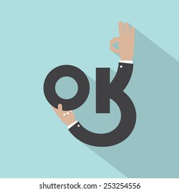 Hands With OK Typography Design Vector Illustration