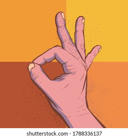 hands OK vector illustration in pop art comic style