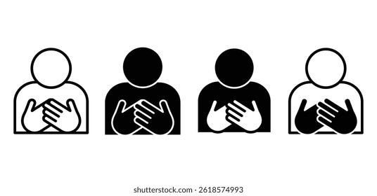Hands on Chest Icon Set Black and White Color Vector Design Illustration
