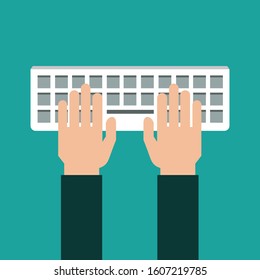 Hands on computer keyboard. Vector illustration.