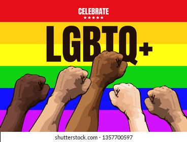 hands on flag rainbow symbol colors, Pride & the LGBTQ Community, Images celebrating, Template Background, Vector Illustration.