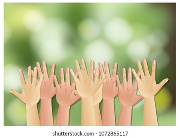 Hands up on Green Background illustration