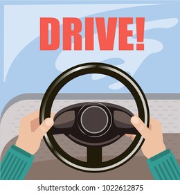 Hands on the handlebars. Driving school. The driver is driving. Learning to drive a car