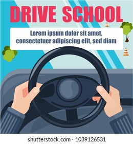 Hands on the handlebars. Driving school. The driver is driving. Learning to drive a car
