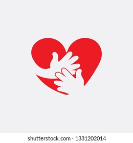 Hands on heart icon. Flat logo design. 