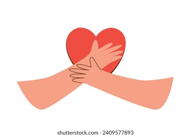 Hands on heart. Self love concept, support and care. Colored flat vector illustration isolated on white background