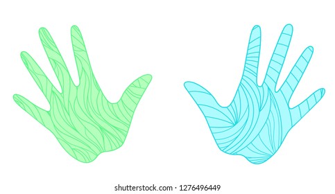 Hands on isolated white. Abstract patterns on isolation background. Design for spiritual relaxation for adults. Zen art. Doodles for banner, poster, t-shirt or textiles