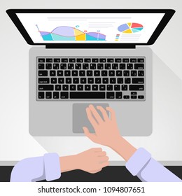 Hands on the keyboard of modern  computer, flat design isometric vector illustration.