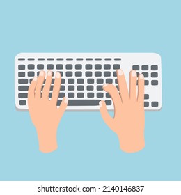 hands on keyboard typing. wireless input device. Vector flat illustration. Office work