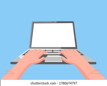 Manos en el portátil. Limpiar la pantalla del ordenador. Concepto de negocio en línea. Ilustración del vector