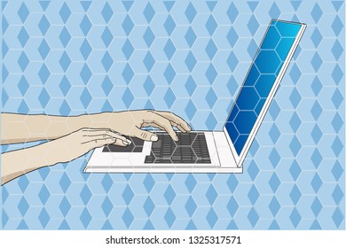 Hands on laptop keyboard
