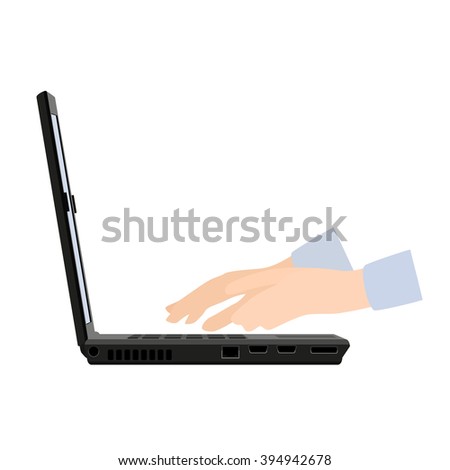 Hands on laptop keyboard vector illustration.