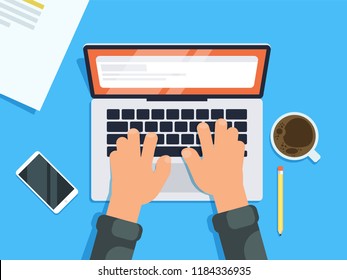 Hands on laptop keyboard/man working 