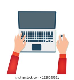Hands on a laptop and mouse