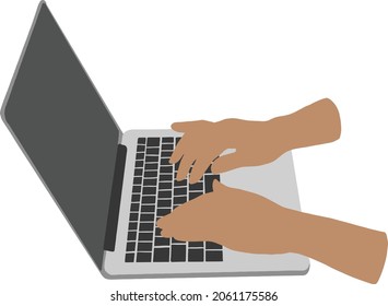 Las manos en el portátil están escribiendo el vector