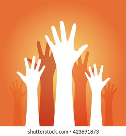 hands up on an orange background