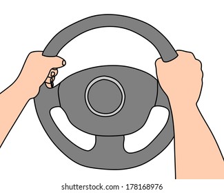 Hands on the steering wheel isolated on a white background, vector illustration