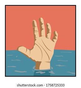 Hände auf die Wasseroberfläche. um Hilfe bitten