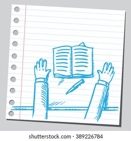 Hands on table with book