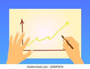 Hands on the table with the schedule of growth and pencil in hand