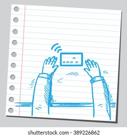 Hands on table with tablet