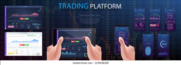 Hands on tablet , Investor analyzing stock market investments with financial dashboard, business intelligence, and key performance indicators  on smartphone and computer screens