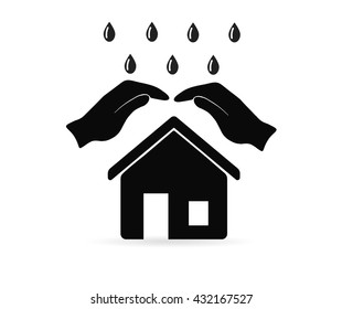 Hands on top of the house as a symbol of protection. Vector.