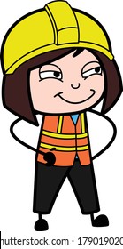 Hands on waist Cartoon Lady Engineer 