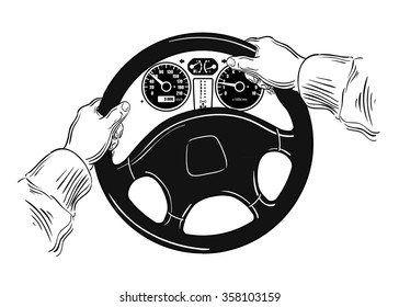 hands on the wheel. vector illustration