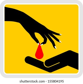 hands one giving blood drop, the other receiving